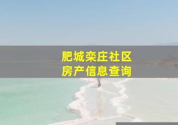 肥城栾庄社区房产信息查询