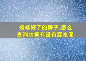 装修好了的房子,怎么查询水管有没有漏水呢