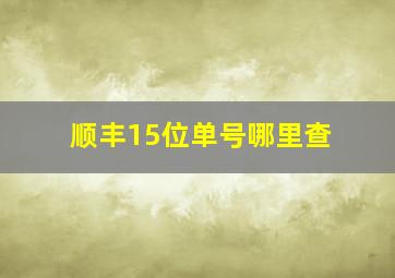 顺丰15位单号哪里查